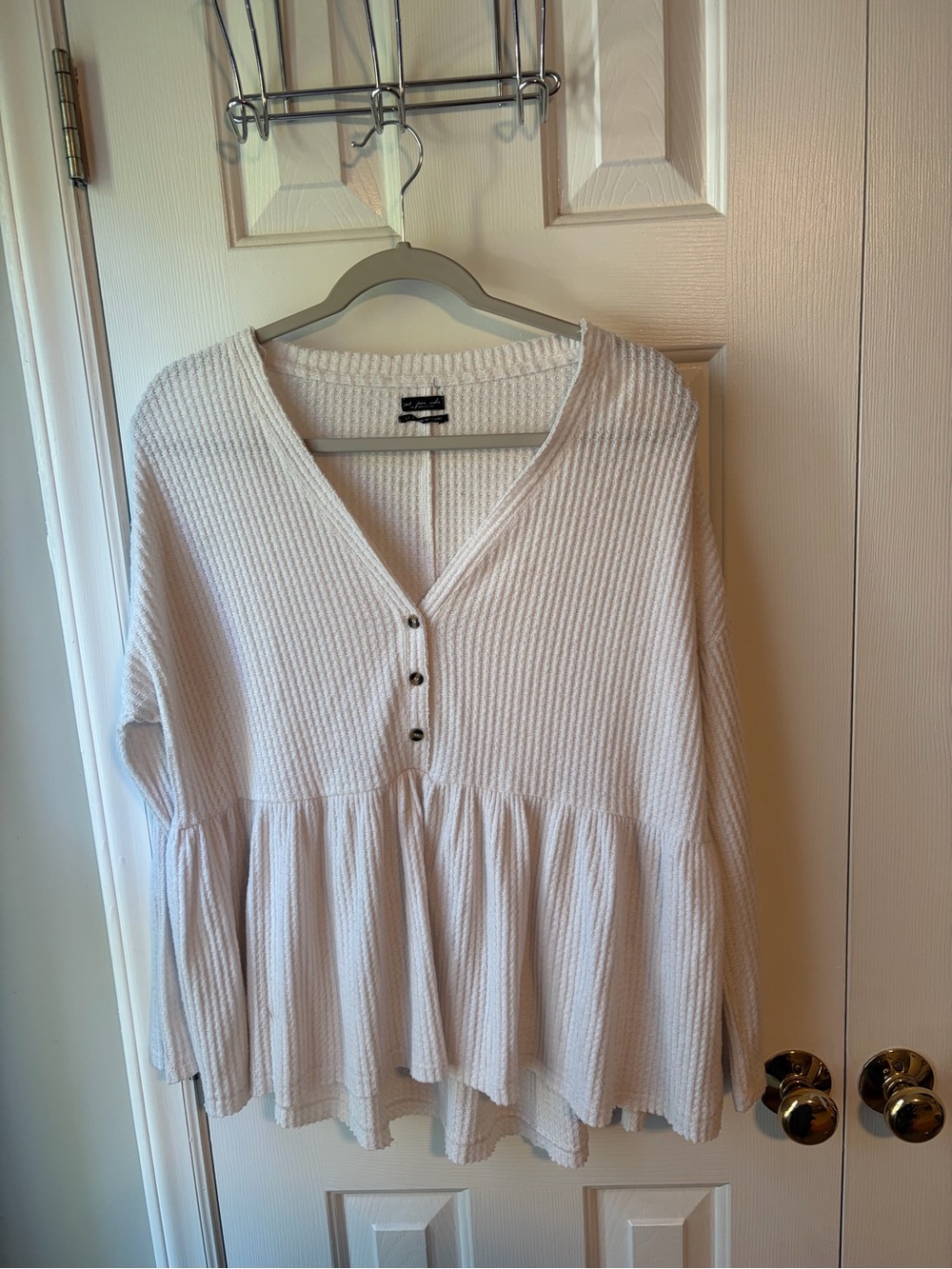 Urban Outfitters White Waffle Knit Peplum Tunic with long sleeves